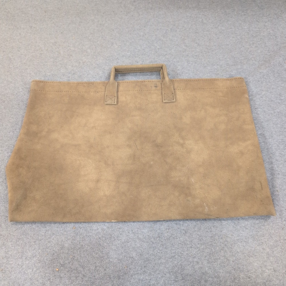 Tan Faux Suede Zippered Portfolio Document Bag with Top Handle - Picture 3 of 5